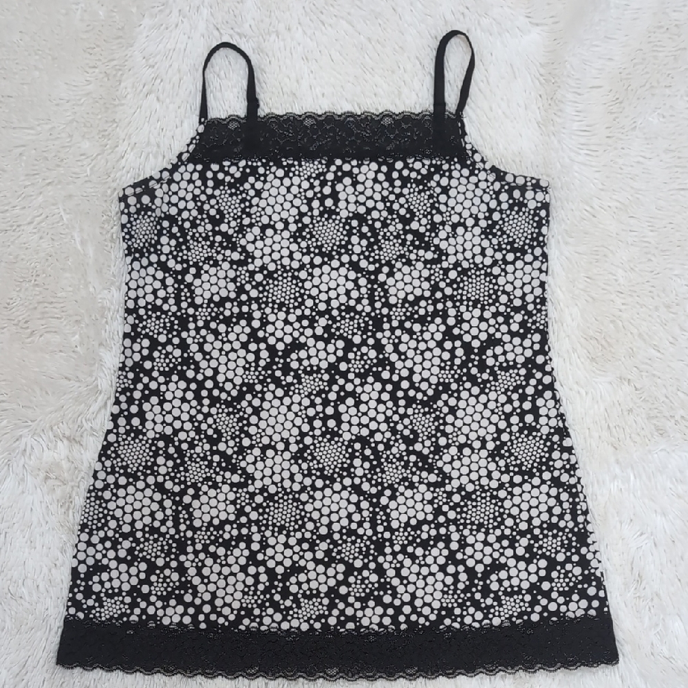 Black and White Polka Dot Lace Cami Top w/ Adjustable Straps S